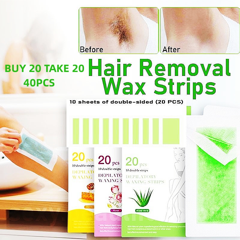 Buy 20 Take 20=40pcs Hair Removal Wax Strips Papers Calf Underarm Arm One-Time Quick Hair Removal Wax Double Tape